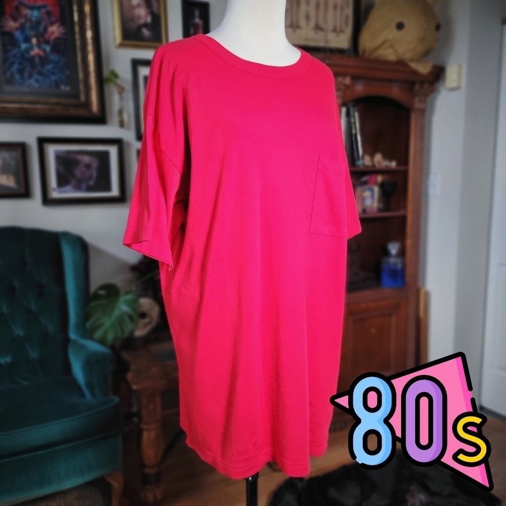 Roaman's Red Pocket T-Shirt Vintage 80s Mens XL Short Sleeve Blank Retro Cotton
